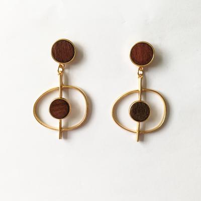 China Trendy Gold Color Circle Stud Earrings For Women Long Log Drop Earings Fashion Pendant Jewelry for sale