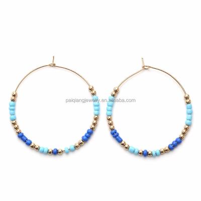 China ALLOY Women Stylish Simple Design Beaded Wire Circle Fashion Open Earring 2017 for sale