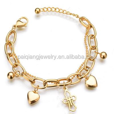 China Trendy Titanium Steel Heart Gold Round Pendant Bracelet for sale