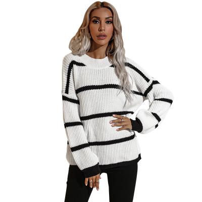 China 2021 QUICK DRY autumn and winter striped new round neck loose pullover sweater for sale