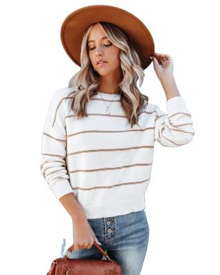 China 2021 Latest Style Design Women's Round Neck Striped Long Sleeve Sweater Jacket QUICK DRY for sale