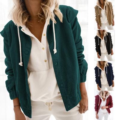 China 2021 Breathable Autumn And Winter New Solid Color Casual Loose Lapel Jacket Long Sleeve Women Corduroy Cardigan for sale