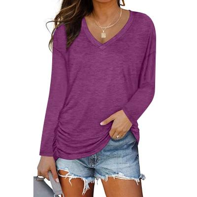 China 2021 QUICK DRY autumn and winter V-neck solid color sports long sleeve T-shirt for sale