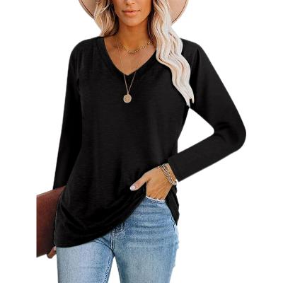 China 2021 hot sale QUICK DRY V-neck solid color long sleeve t-shirt bottoming shirt for sale