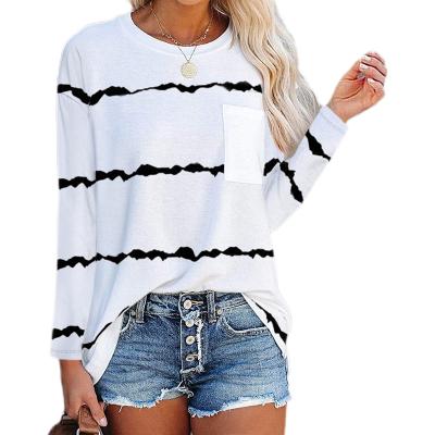 China 2021 QUICK DRY autumn and winter new striped round neck printed casual long sleeve tops for sale