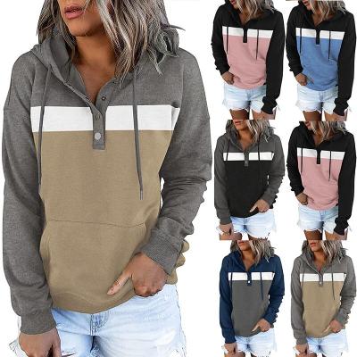 China Anti-pilling 2021 autumn and winter new ladies color block hoodie button collar sweater for sale