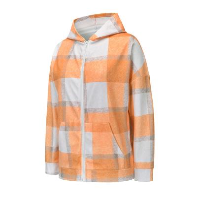 China 2021 Plush Casual Loose Checked Hooded Jacket Zipper Warm Top Breathable for sale