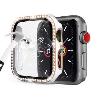 China Luxury High Quality Bling Diamond Glass Screen Protector Smart Watch Case For Apple Watch 44Mm Case For I Watch Case 6 5 Series 7 Se 4 3 for sale