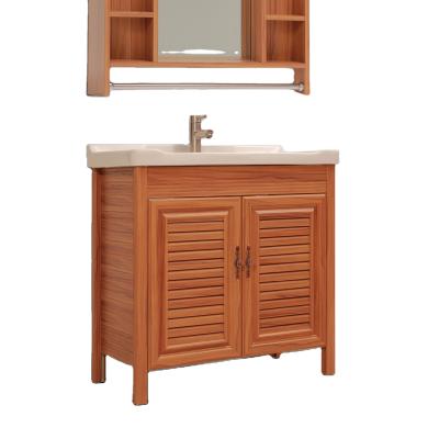 China Bathroom cabinet wood color wood grain modern aluminum cabinet anti-corrosion and simple insect repellent for hand washing for sale