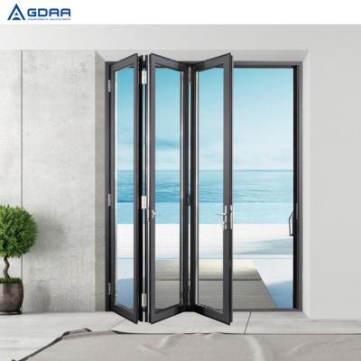 China Modern Bifold Doors Aluminum Folding Tempered Glass Sliding Folding Doors for sale