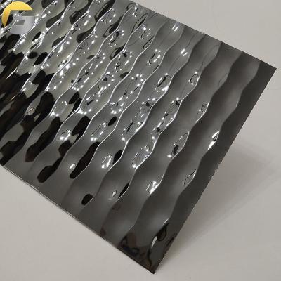 China WL235 Hot Selling Exterior And Interior Decorative Hotel Villa Wall Ceiling Panels Water Waves Embossing Black Super Mirror Stainless Steel Sheets for sale