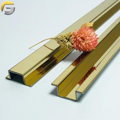 China Factory V0361 Modern Professional Decorative Kitchen Tile Profile Gold Mirror Stainless Steel Tile Trim Titanium Trim for sale