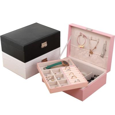 China Eco-friendly Leather Jewelry Box Extra Large Jewelry Organizer Packaging Box Earring Storage Bag for sale