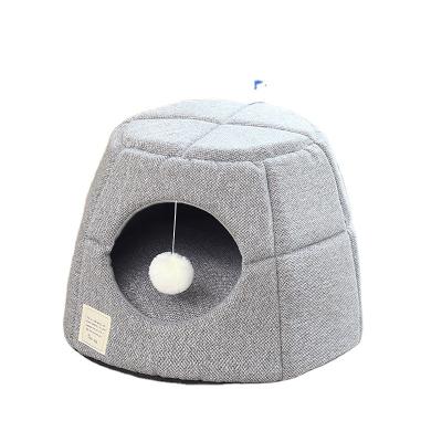 China New Indoor Ger Cat Bed Travel Hand Wash With Detachable Ball Warm Plush Cat Bed For Small Dogs for sale