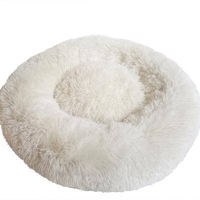 China Custom Luxury Pet Bed Plush Cat Bed Long Travel Size Wool Donut Pet Bed With Faux Fur for sale