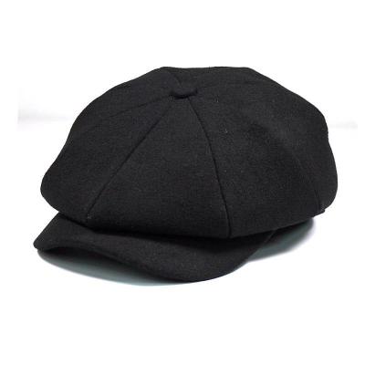 China New Fashion Plush Strap Closure Black 100% Pure Cotton Adult Women Custom 8 Panel Beret for sale