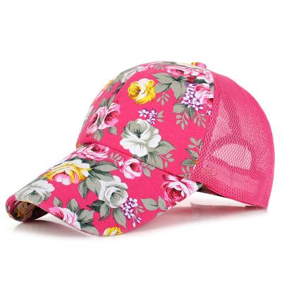 China COMMON Sun Hat Summer Ladies Floral Mesh Cap Breathable Sunshade Baseball Hat for sale