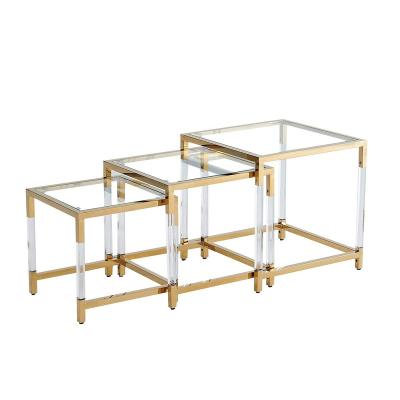 China Adjustable (height) Living Room Bar Square Marble Acrylic Top Golden Stainless Steel Frame Coffee Table for sale