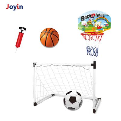 중국 Sports toy 2 in 1 kids basketball and soccer kits with soccer ball and pump included, backyard fun summer game 판매용