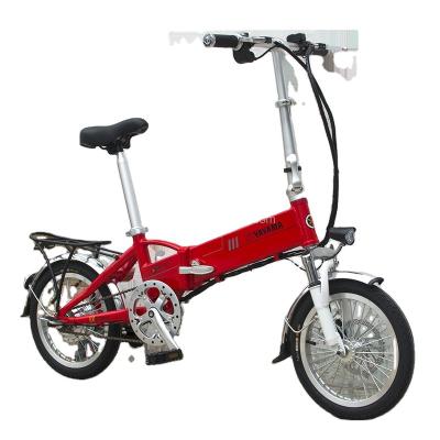 China Small steel folding electric bicycle 16inch lithium battery folding e bike with disc brake for sale