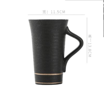 China Viable Japanese Ceramic 500ml Coffee Mug With Gold Rim Matte Black And White Frosted Tea Cup Support Custom Logo for sale