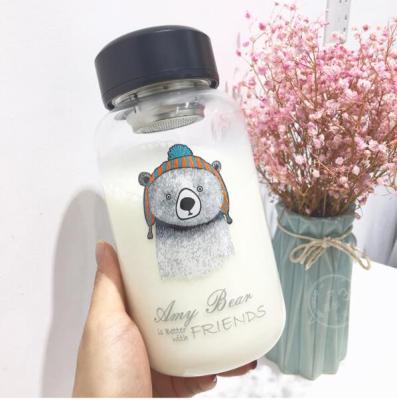 China Viable Glass Water Bottle Drink Mug Cartoon Animals With Tea Infuser And Cloth Insulated Pad for sale