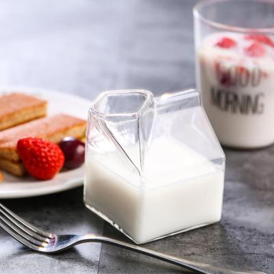 China 250ML Milk Viable Transparent Glass Box Cups Innovative Novelty Milk Coffee Juice Cup Crystal Breakfast Drinking Items for sale