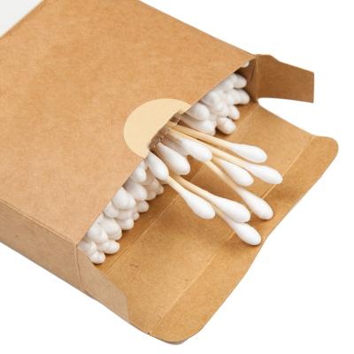 China Beauty Care Make Tools 100pcs Package Bamboo Cotton Buds With Kraft Paper Box for sale