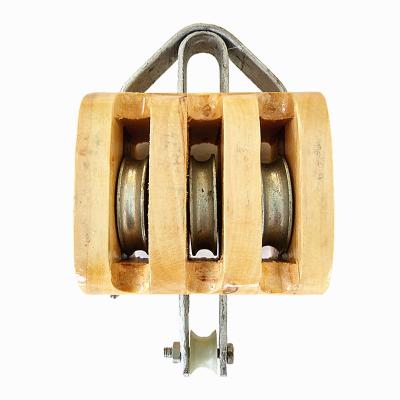 China 1200-10000LBS 3 TO 12 INCH WOODEN BLOCK REGULAR TRIPLE PULLEY FOR ROPE for sale