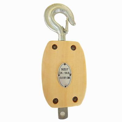 China SINGLE JIS WOODEN WOODEN PULLEY WITH HOOK 3 TO 12 INCHES 500-5000LBS FOR ROPE for sale