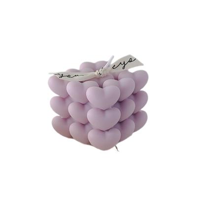 China Birthdays Explosive Patterns Paraffin Purple Solid Soy Wax Candle Heart Candle Gifts Weddings Bubble Cube Candles for sale