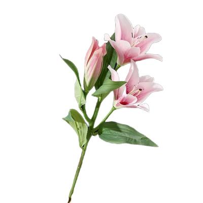 China Durable Customized Silk Flowers Lily Pink Decorative Flowers Plants Products Artificial Flowers for sale