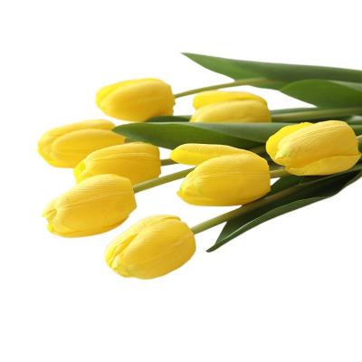 China Wholesale Durable Tulip Artificial Flower Silk Yellow Flower Decoration Artificial Flower Plants for sale