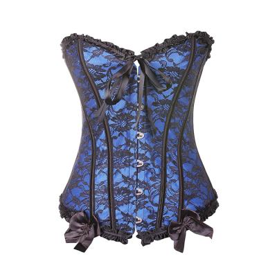 China Viable Direct Sales By Manufacturer Blue And Red Overbust Corset Boned Lace Corset Women for sale