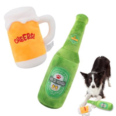 China OEM Custom Squeaky BB Viable Inside Plush Toys Dog Toys Creative Plush Pet Toys Beer Bottles Beer Mugs Set for sale