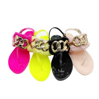 China 2021 New Arrival PVC Beach Accessories Plush Designer Anti-slippery Jelly Sandals for sale