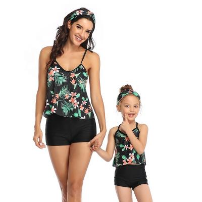 China 2021 wholesale women swimwear tankini parent-child news breathable vest fashion printed conservative swimwear boxer swimwear for sale