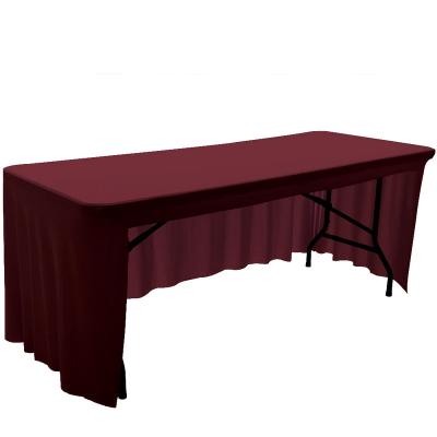 China Disposable Wholesale Cheap Customized Color Fitted Spandex Gray Table Cover 3 Side Table Skirts For Wedding And Party for sale