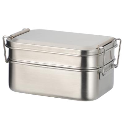 China 304 roestvrij staal metalen bento lunchbox met dubbele laag en twee capaciteitsopties Te koop