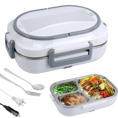 China Caixa de almoço elétrica aquecedor de alimentos aquecedor de alimentos portátil com garfo e colher 60W Caixa de almoço 1.5L Crockpot almoço aquecedor cinza à venda