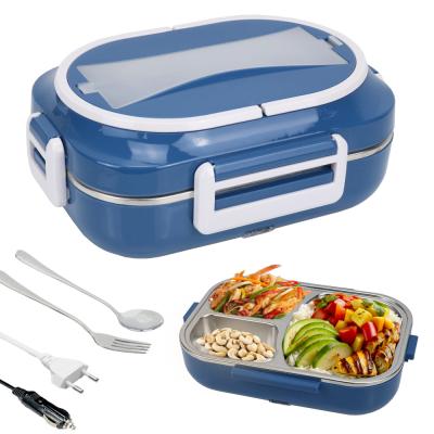 China Heated Bento Box Electric Lunch Box 3 Grid Plate Removable Container For Adults Dark Blue for sale