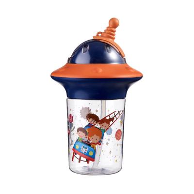 China Cartoon Motif Reusable Plastic Straw Cup for Cold Drinks Orange 450ml for sale