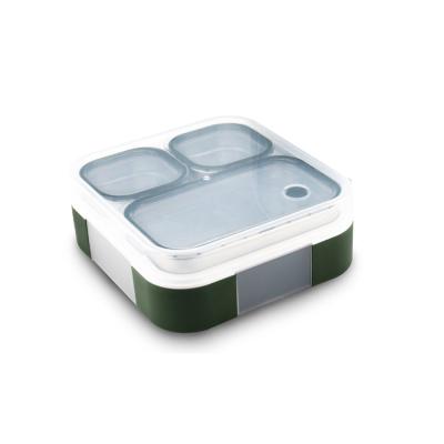 China Stainless Steel 3-Compartment Bento Lunch Box with Snap Lock Green for sale