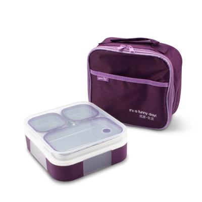 China 3 Compartment Stainless Steel Leak Proof Lunch Box with Lunch Bag 720ml Purple for sale