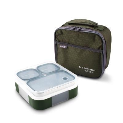 China 720ml Leak Proof 3-Compartment Bento Lunch Box with Snap Lock Green for sale