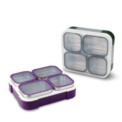 China 4-Compartment Leak Proof Metal Lunch Box with 1060ml Capacity for sale