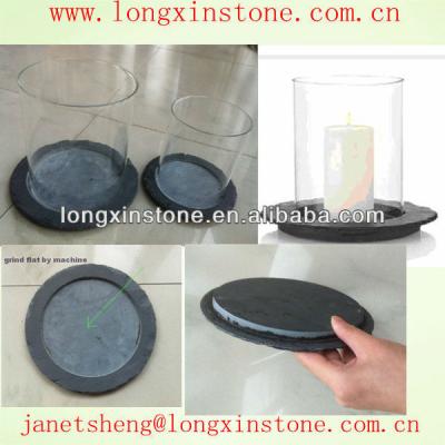 China Natural Slate Stone Slate Candle Holder With Wind-Glass for sale