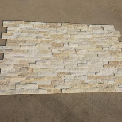 China Modern Natural Spark Quartzite Cream Yellow White Stone Wall Panel for sale