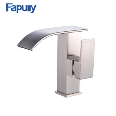 China High Quality Metered Faucets Fapully Waterfall Wash Bathroom Sink Faucet Brushed Nickel Bany Griferia For Washroom for sale