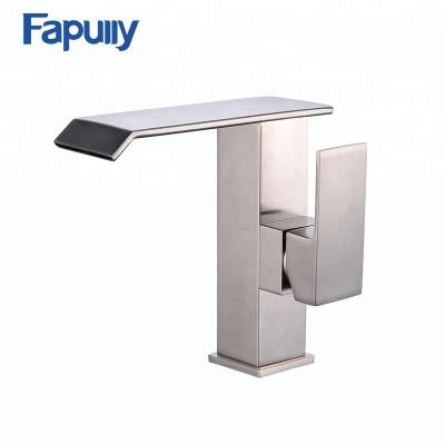 China Fapully 304 Stainless Steel Double Handle Single Handle Pipeline Bathroom Sink Faucet Dual Metered for sale